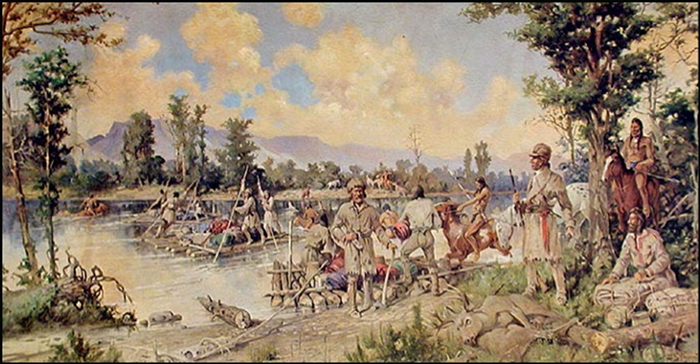 Lewis and Clark crossing the Clark Fork River